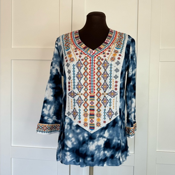 John Mark Embroidered V-neck BOHO Colorful Blouse - Picture 2 of 10